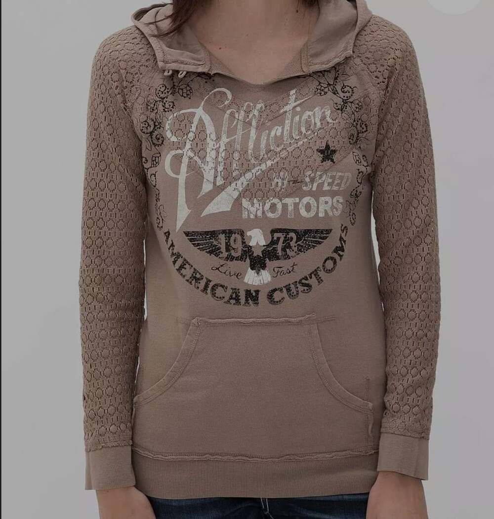New Affliction American Customs Live Fast Distressed Hoodie Sweatshirt Small D30